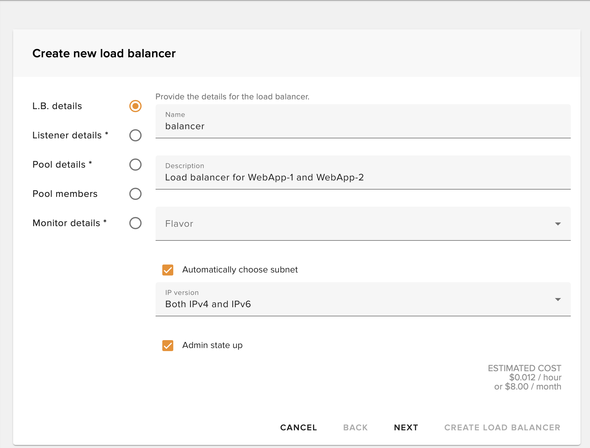 Load balancer details - enter name