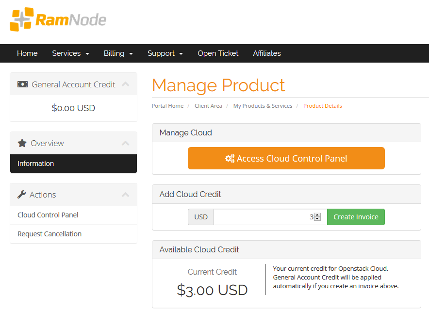 cloud vps control panel